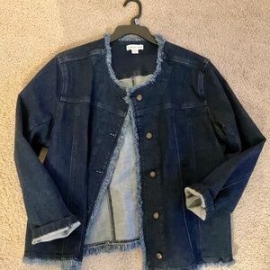 Coldwater Creek Dark Blue Denim Jacket - Cute Frayed Jacket